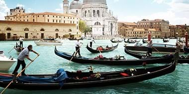 Gondolas on Canal in front of Basilica Santa Maria della Salute